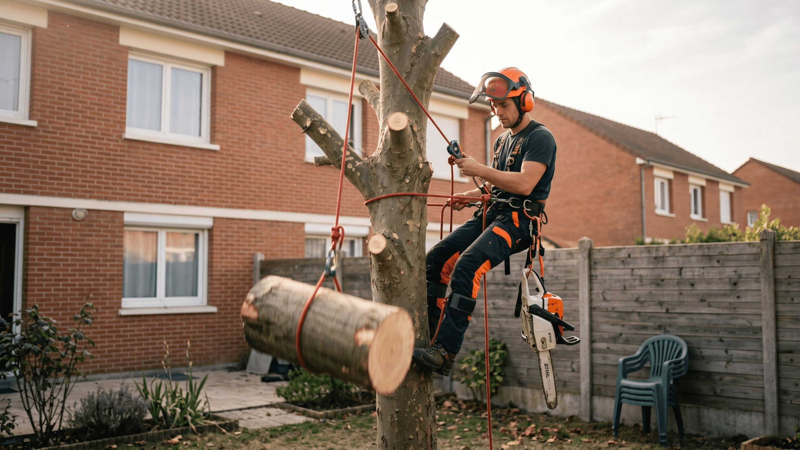 Abattage d'arbre en démontage tronçon par tronçon